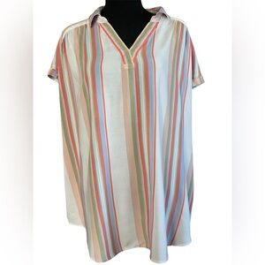 EVRI Multicolor Striped Short Sleeve Collared Tunic Top Size 1X